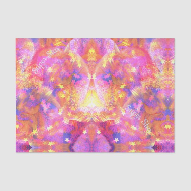 Kosmische Sterne in einer Galaxie aus rosa-blauora Seidenpapier (Vorderseite)