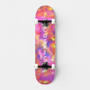 Kosmische Sterne in einer Galaxie aus rosa-blauora Skateboard