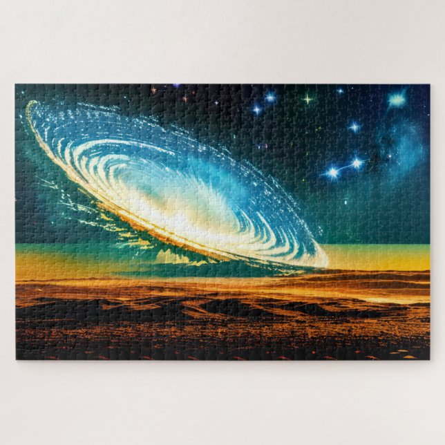 Kosmische Surrealgalaxie über den Wüstenplanet im  Puzzle (Horizontal)
