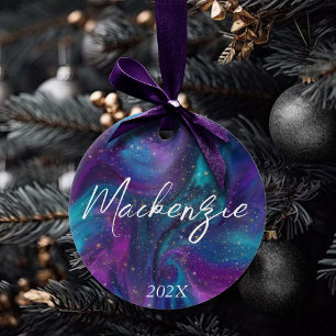 Kosmische Tinte   Türkisblaue Lila Galaxie Keramik Ornament