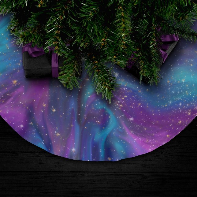 Kosmische Tinte | Türkisblaue Lila Galaxie Polyester Weihnachtsbaumdecke (Von Creator hochgeladen)