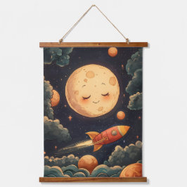 Kosmische Träume: Eine Raketenfahrt Wandteppich Mit Holzrahmen