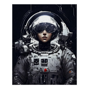 Kosmische Träume: Mädchen-Astronaut Retro-Fantasy Poster