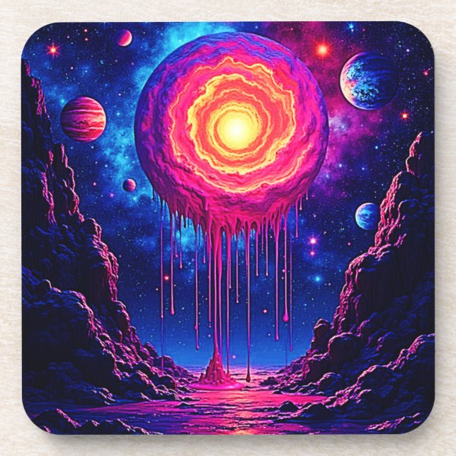 Kosmische tropfende Planet-Kunst Getränkeuntersetzer (Vorderseite)