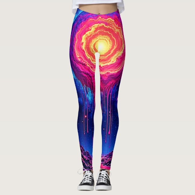 Kosmische tropfende Planet-Kunst Leggings (Vorderseite)