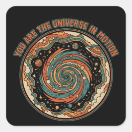 Kosmische Universum In Bewegung - Retro T-Shirt Quadratischer Aufkleber