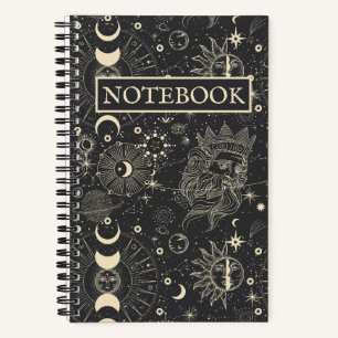 Kosmische Vintage Sonne Mond Sterne Kosmologie Notizbuch