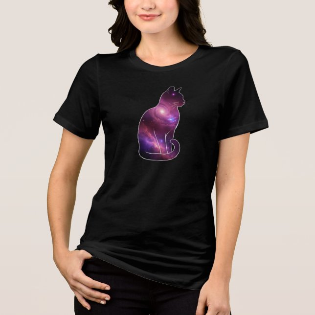 Kosmische Weltraumkatze Grafik Tri-Blend Shirt (Vorderseite)