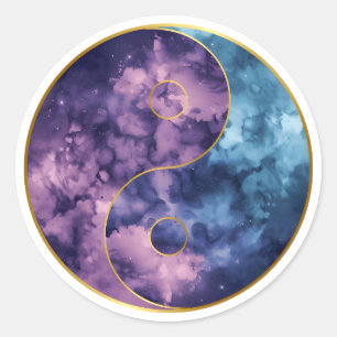 Kosmische Yin‑Yang Balance Runder Aufkleber