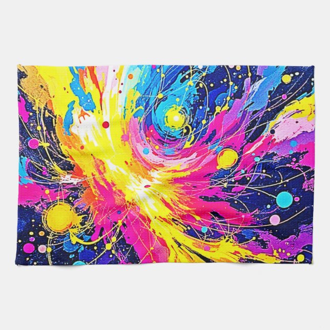 Kosmischer Ausbruch: Lebendige Spritzkunst Geschirrtuch (Horizontal)