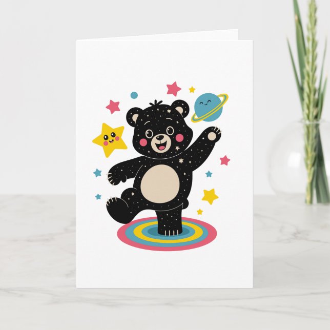 Kosmischer Bär mit Sternen und Planeten - Niedlich Karte (Vorderseite)