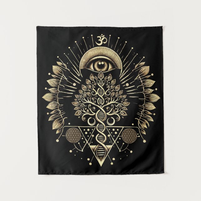 Kosmischer Baum des Lebens - DNA und Sacred Geomet Wandteppich (Vorderseite)