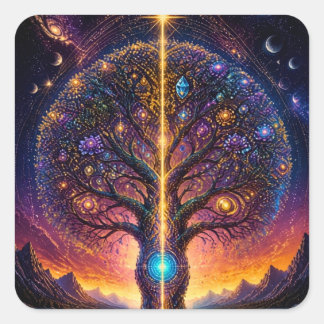 Kosmischer Baum des Lebens Himmels Kunst Quadratischer Aufkleber