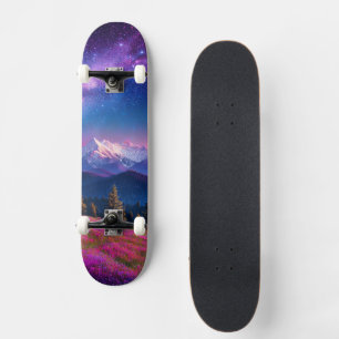 Kosmischer Berg Neon Galaxie Natur Fantasie Skateboard
