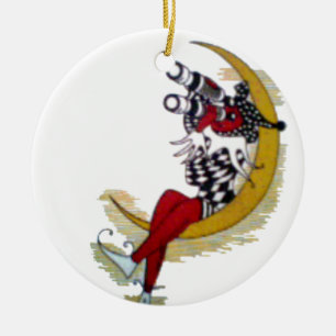 Kosmischer Blick: Elf auf dem Mond Keramik Ornament