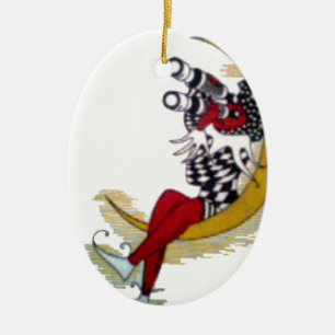 Kosmischer Blick: Elf auf dem Mond Keramik Ornament