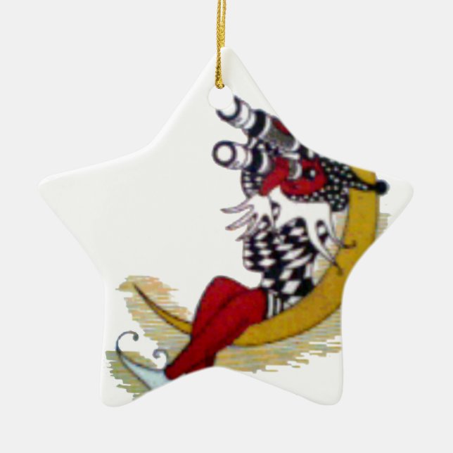 Kosmischer Blick: Elf auf dem Mond Keramikornament (Vorne)