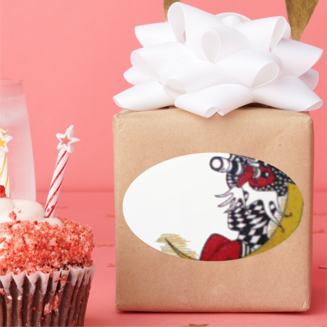 Kosmischer Blick: Elf auf dem Mond Ovaler Aufkleber (Party)