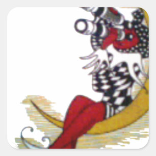 Kosmischer Blick: Elf auf dem Mond Quadratischer Aufkleber