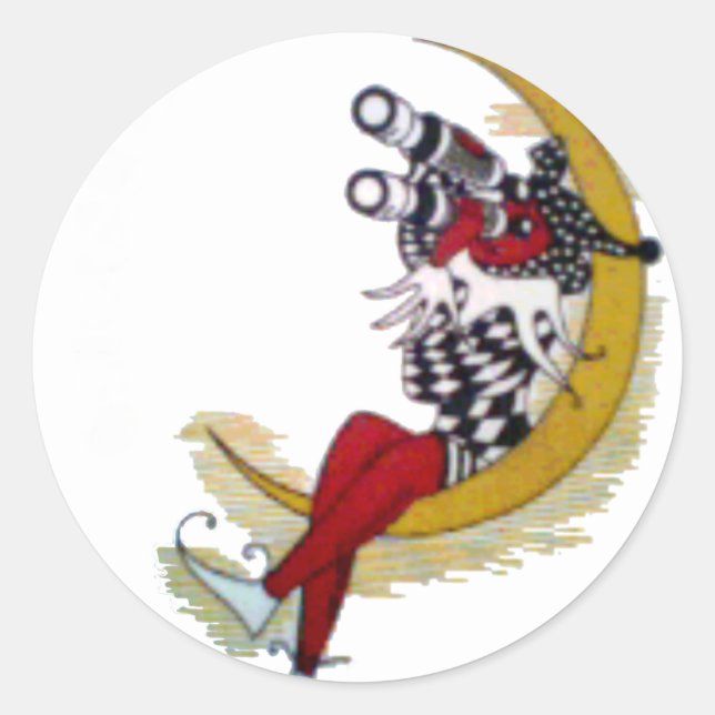 Kosmischer Blick: Elf auf dem Mond Runder Aufkleber (Vorderseite)