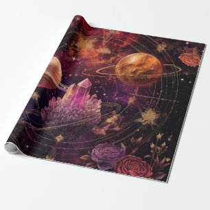 Kosmischer Blumenplanet Purpur-Nebel Weltraum Geschenkpapier