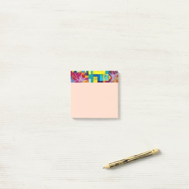 Kosmischer Blütengarten: Abstraktes Mosaik der Trä Post-it Klebezettel (Auf Schreibtisch)