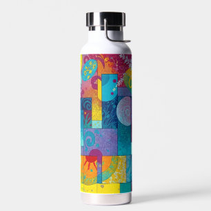 Kosmischer Blütengarten: Abstraktes Mosaik der Trä Trinkflasche