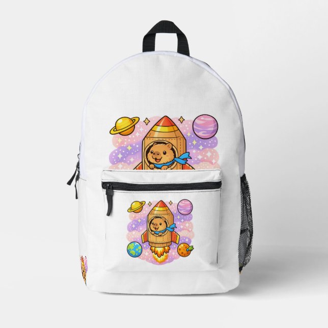 Kosmischer Capybara-Entdecker Bedruckter Rucksack (Vorderseite)