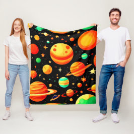 Kosmischer Cartoon in warmen Farbtönen Fleecedecke