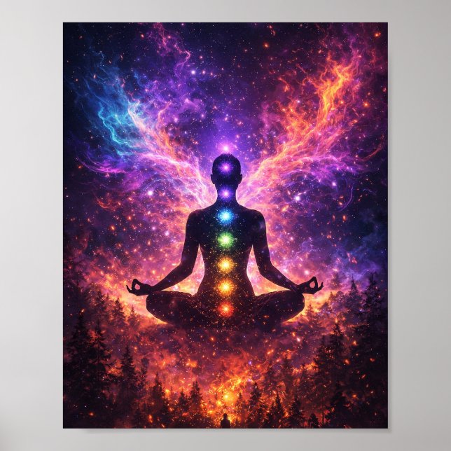 Kosmischer Chakra-Meditationsposter Poster (Vorne)