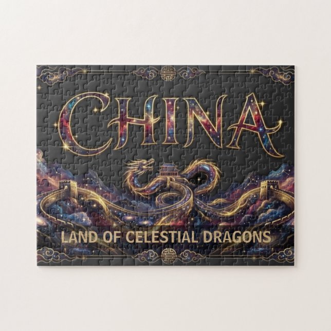 Kosmischer China-Drache Große Mauer Puzzle (Horizontal)