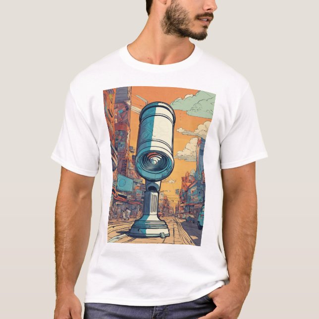 Kosmischer Explorer: Vector Comic Art Telescope T-Shirt (Vorderseite)