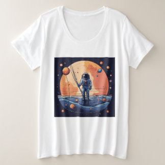 "Kosmischer Fischer: Minimalistischer Astronaut-T  Große Größe T-Shirt