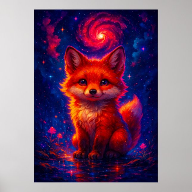 Kosmischer Fox mit Galaxy Sky Fantasy Animal Poster (Vorne)