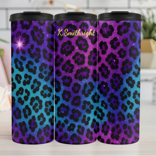 Kosmischer Glitzer Leopard Print Ombre Thermosbecher
