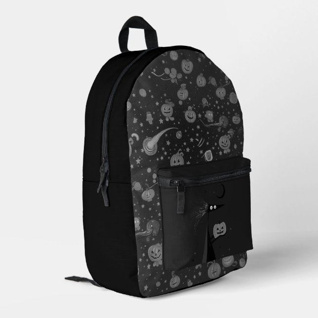 Kosmischer Halloween-Rucksack mit Pumpkins und Hex Bedruckter Rucksack (Rückseitige Ecke links)