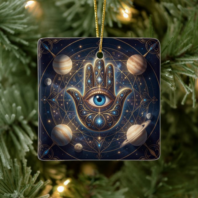 Kosmischer Hamsa-Hand & Böser Blick Kosmischer Sch Keramikornament (Baum)