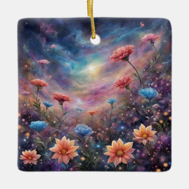 Kosmischer Himmel mit fantasievollen Blume Keramikornament (Vorderseite)
