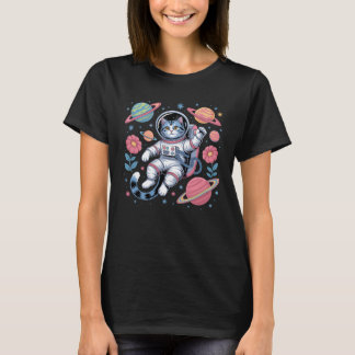 Kosmischer Katstronaut im Neon Space Vaporwave T-Shirt