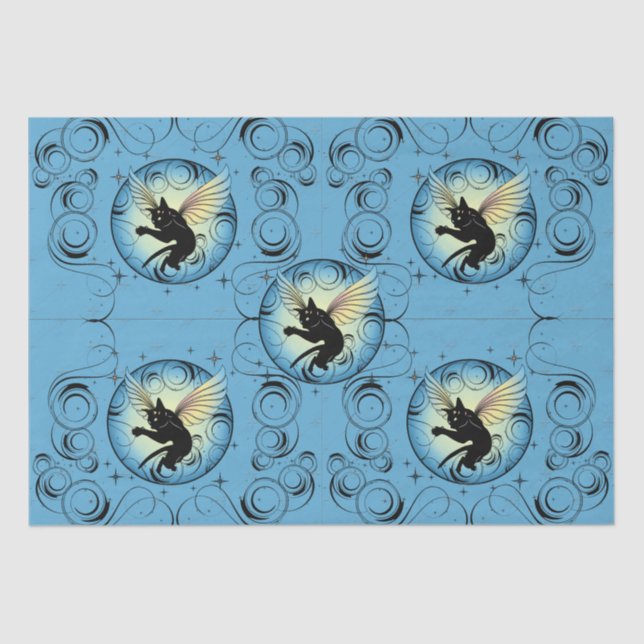 Kosmischer Katzenmond und Stars Seidenpapier (Vorderseite)