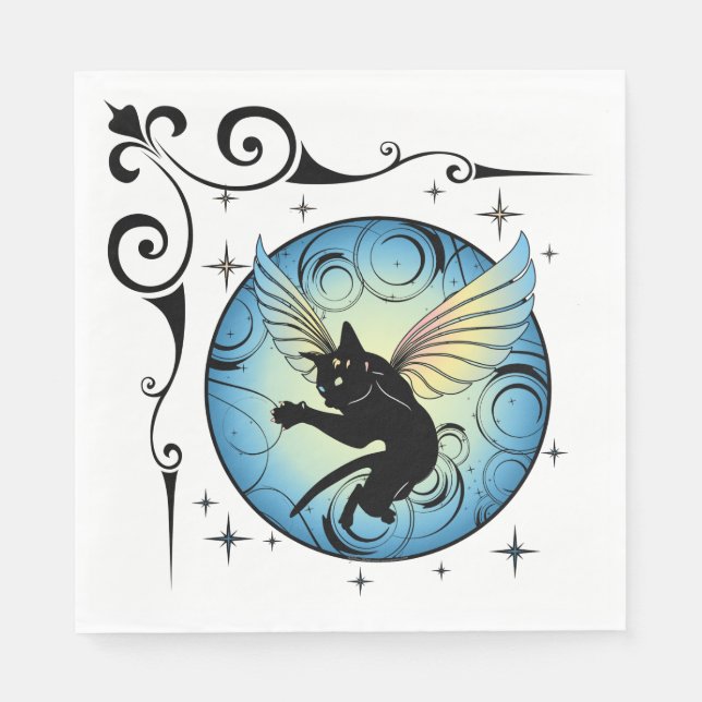 Kosmischer Katzenmond und Sterne Serviette (Vorderseite)