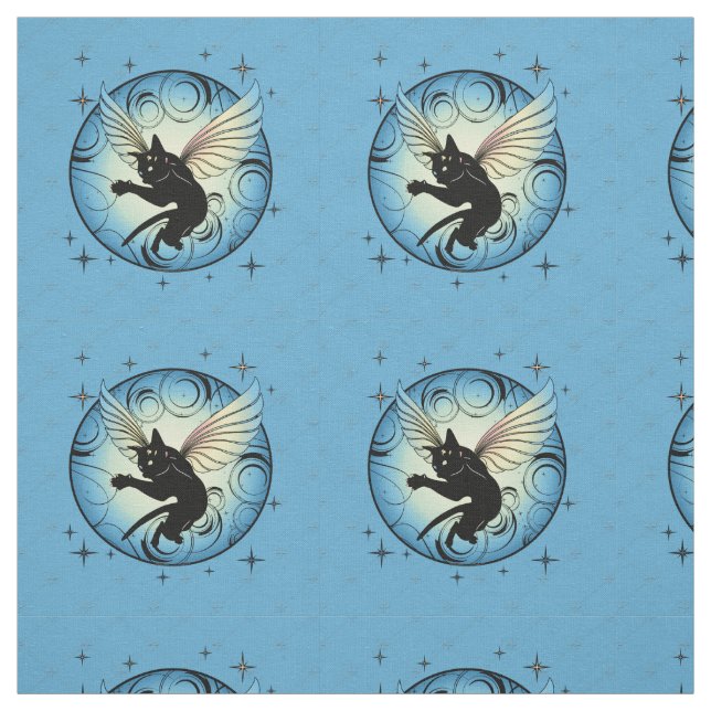 Kosmischer Katzenmond und Sterne Stoff (Muster)