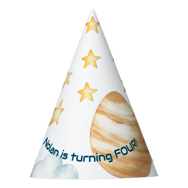 Kosmischer Kindergeburtstag | Raketen und Sterne - Partyhütchen (Vorderseite)