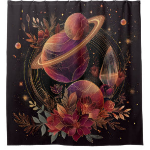 Kosmischer Kristallberingter Planet Fantasie Kunst Duschvorhang