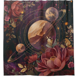 Kosmischer Kristallberingter Planet Fantasie Kunst Duschvorhang