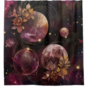 Kosmischer Kristallberingter Planet Fantasie Kunst Duschvorhang