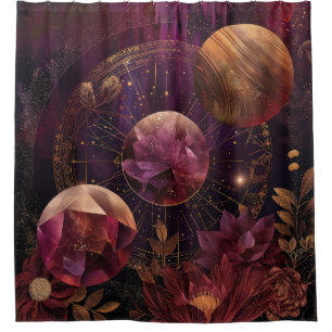 Kosmischer Kristallberingter Planet Fantasie Kunst Duschvorhang
