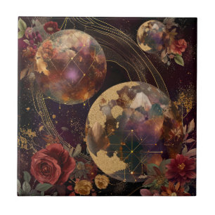Kosmischer Kristallberingter Planet Fantasie Kunst Fliese