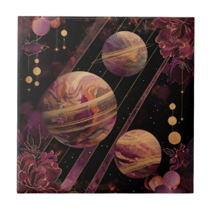 Kosmischer Kristallberingter Planet Fantasie Kunst Fliese