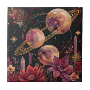 Kosmischer Kristallberingter Planet Fantasie Kunst Fliese